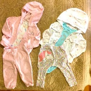 Two Carter’s unicorn outfits with hoodies 9M
